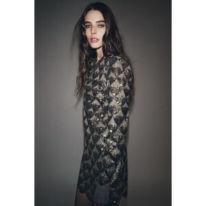 Zara ZW Collection Silver Sequin Mini Dress Size Small